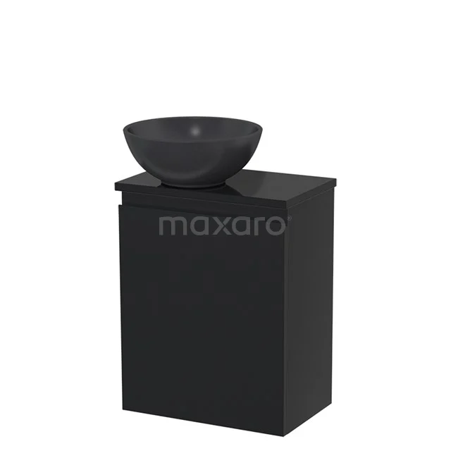 Toiletmeubel met waskom | 41 cm Mat zwart Greeploos front Mat zwart Quartz waskom Hoogglans zwart blad TMK10-05094