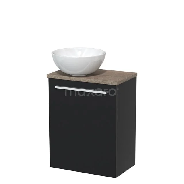 Toilet unit with wash basin | 41 cm Matte black Flat front High-gloss white Ceramic countertop wash basin Ceramic worktop Oak worktop TMK10-05100
