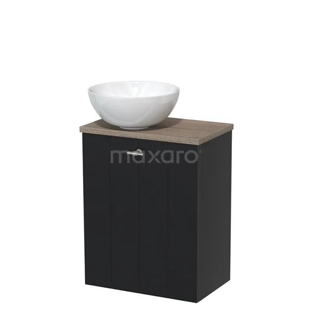 Toilet unit with countertop wash basin | 41 cm Matte black Lamel front High-gloss white Ceramic countertop wash basin Ceramic worktop Oak worktop TMK10-05105