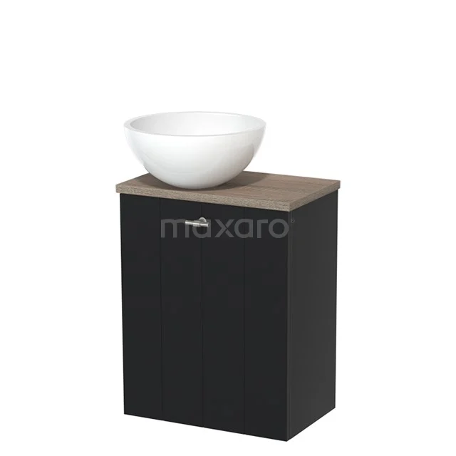 Toiletmeubel met Waskom Mineraalmarmer Modulo Mat Zwart Lamel 41 cm Eiken Blad TMK10-00360