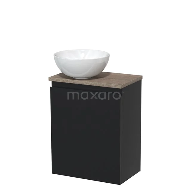 Toilet unit with countertop wash basin | 41 cm Matte black Handleless front High-gloss white Ceramic worktop Oak worktop TMK10-05110