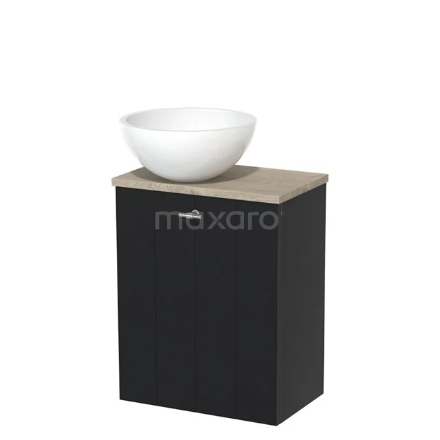 Toilet unit with countertop wash basin | 41 cm Matte black Lamel front High-gloss white Mineral marble worktop Light grey oak worktop TMK10-05127