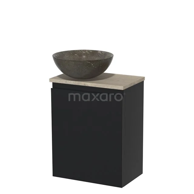Toilet unit with countertop wash basin | 41 cm Matte black Handleless front Blue stone Natural stone basin Light grey oak worktop TMK10-05131