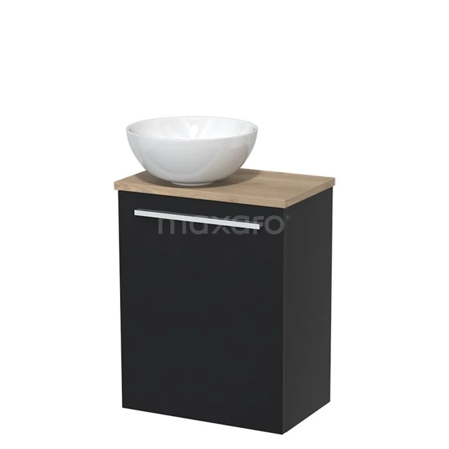Toilet unit with countertop wash basin | 41 cm Matte white Flat front High-gloss white Ceramic basin Light brown oak worktop TMK10-02735