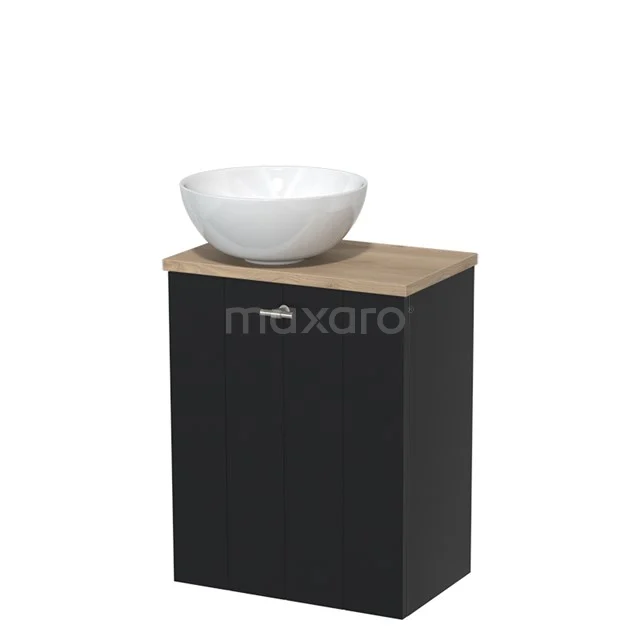 Toilet unit with countertop wash basin | 41 cm Matte white Lamel front High-gloss white Ceramic basin Light brown oak worktop TMK10-02740