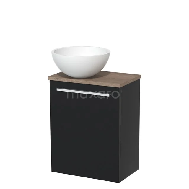 Toilet unit with wash basin | 41 cm Matte black Flat front Matte white Solidtop wash basin Mid brown oak worktop TMK10-04450