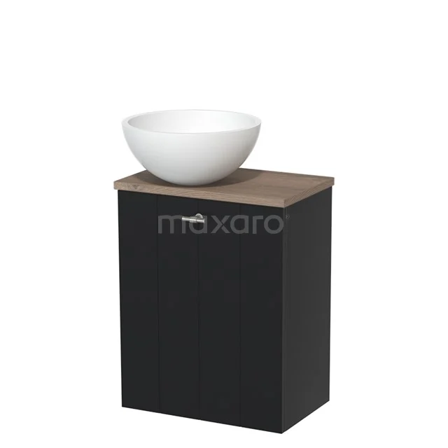 Toilet unit with countertop wash basin | 41 cm Matte black Lamel front Matte white Solid surface wash basin Mid brown oak worktop TMK10-04455