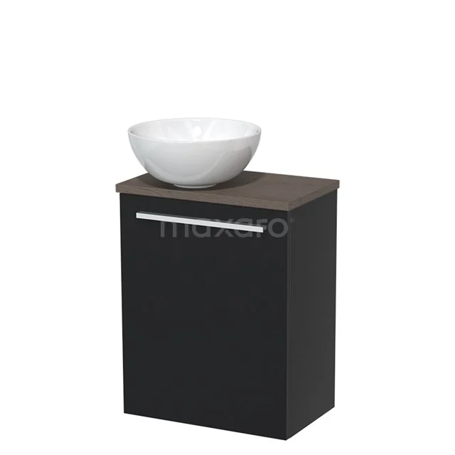 Toilet unit with countertop wash basin | 41 cm Matte white Flat front High-gloss white Ceramic worktop Dark brown oak worktop TMK10-05140