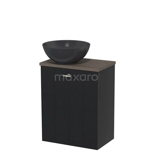 Toilet unit with countertop wash basin | 41 cm Matte black Lamel front Matte black Quartz countertop wash basin Dark brown oak worktop TMK10-05149