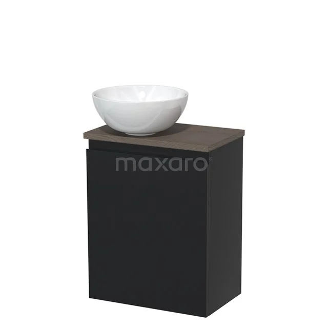 Toilet unit with countertop wash basin | 41 cm Matte black Handleless front High-gloss white Ceramic worktop Dark brown oak worktop TMK10-05150