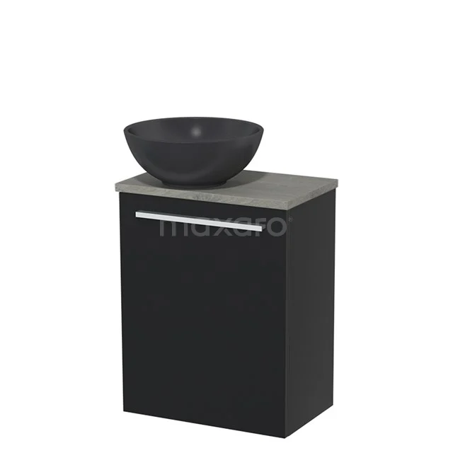 Toilet unit with wash basin | 41 cm Matte black Flat front Matte black Quartz wash basin Grey oak worktop TMK10-00457