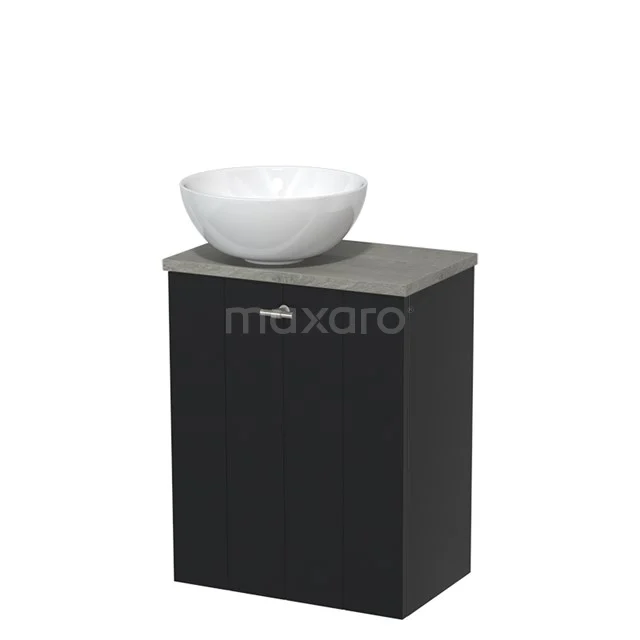 Toiletmeubel met Waskom Keramiek Modulo Mat Zwart Lamel 41 cm Grijs Eiken Blad TMK10-00458