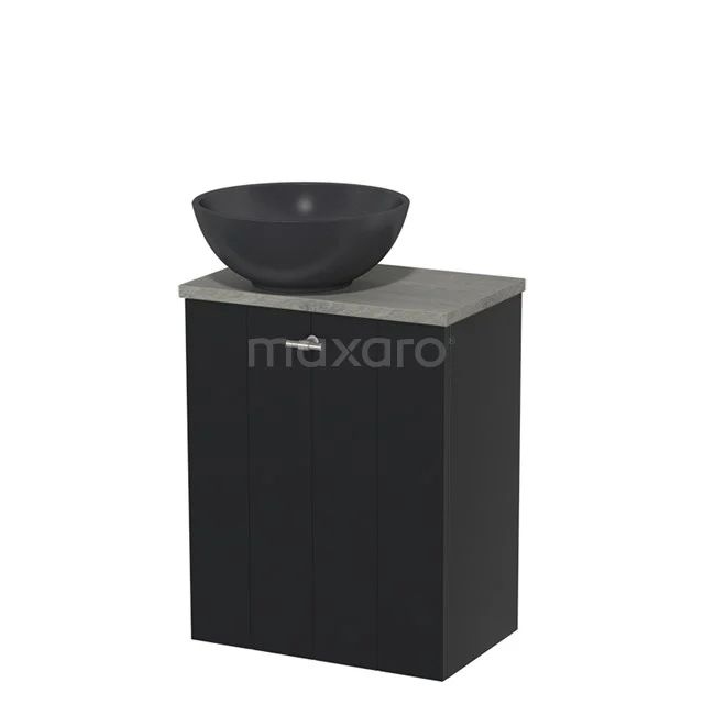 Toilet unit with countertop wash basin | 41 cm Matte black Lamel front Matte black Quartz wash basin Black oak worktop Grey oak worktop TMK10-00462