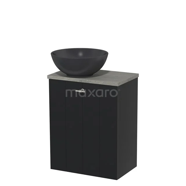 Toiletmeubel met waskom | 41 cm Mat zwart Lamel front Mat zwart Quartz waskom Grijs eiken blad TMK10-00462