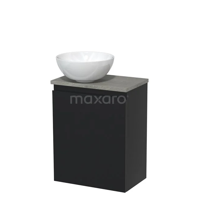 Toilet unit with countertop wash basin | 41 cm Matte white Handleless front High-gloss white Ceramic worktop Grey oak worktop TMK10-00463