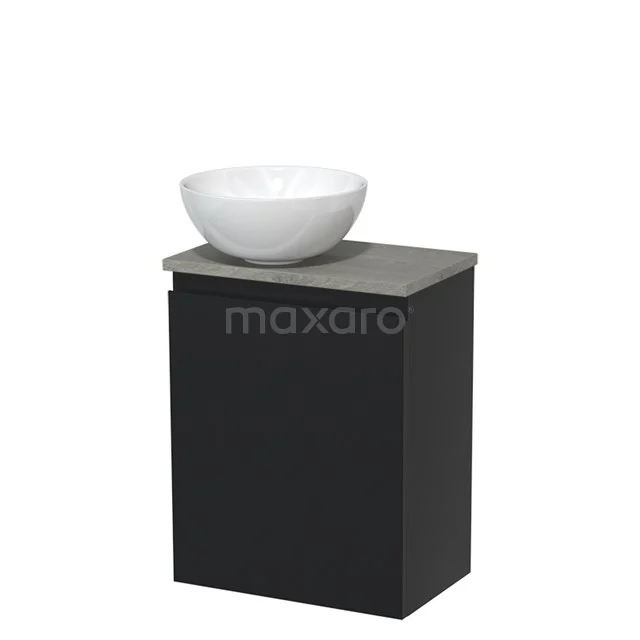 Toiletmeubel met waskom | 41 cm Mat zwart Greeploos front Hoogglans wit Keramiek waskom Grijs eiken blad TMK10-00463