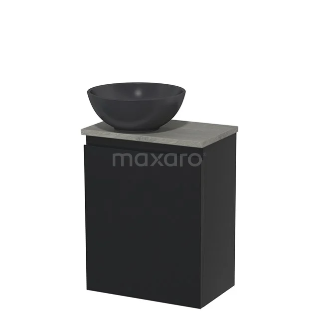Toiletmeubel met waskom | 41 cm Mat zwart Greeploos front Mat zwart Quartz waskom Grijs eiken blad TMK10-00467
