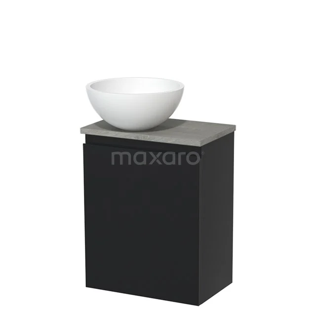Toilet unit with countertop wash basin | 41 cm Matte black Handleless front Matte white Solid surface wash basin Grey oak worktop Grey oak worktop TMK10-00471