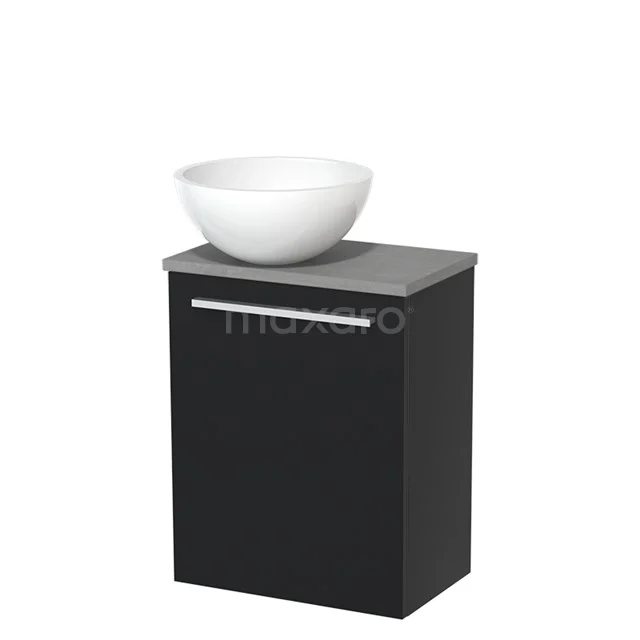 Toilet unit with countertop wash basin | 41 cm Matte black Flat front High-gloss white Mineral marble basin Light grey concrete worktop TMK10-05182