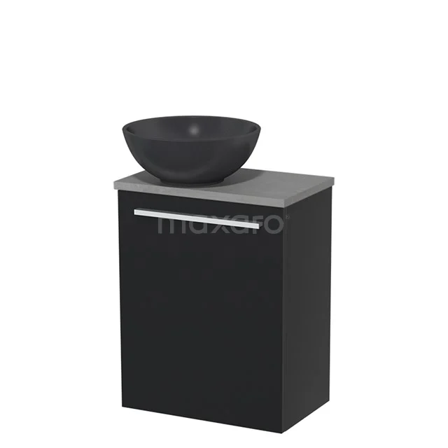 Toiletmeubel met waskom | 41 cm Mat zwart Vlak front Mat zwart Quartz waskom Lichtgrijs beton blad TMK10-00477