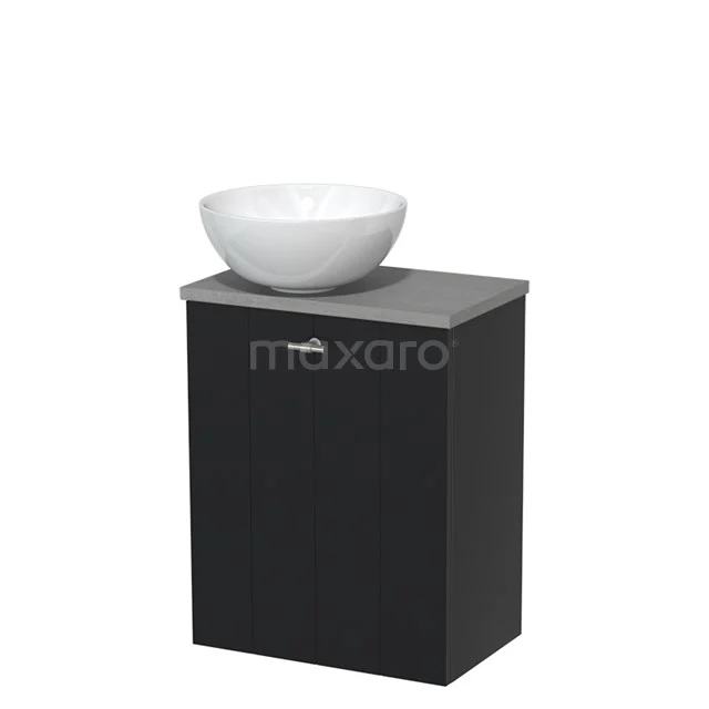 Toiletmeubel met waskom | 41 cm Mat zwart Lamel front Hoogglans wit Keramiek waskom Lichtgrijs beton blad TMK10-00478