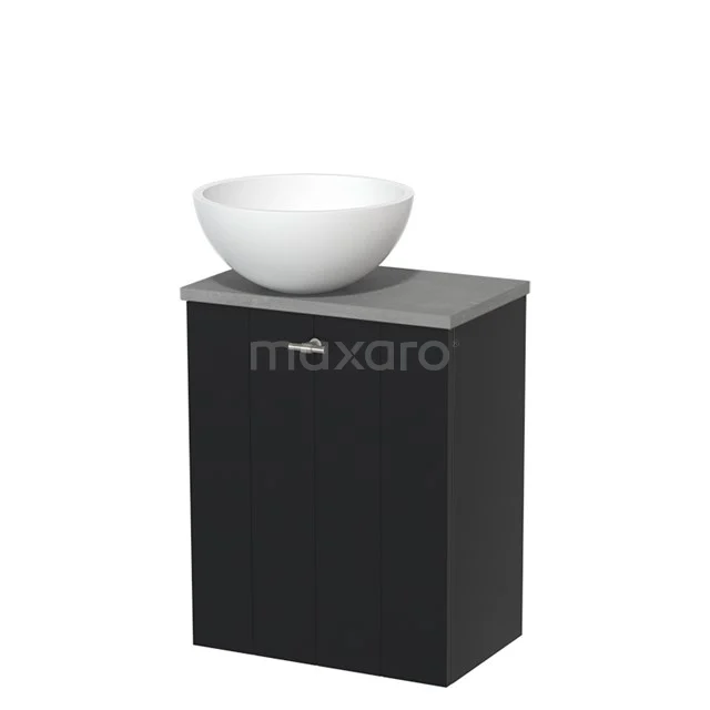 Toilet unit with countertop wash basin | 41 cm Matte black Lamel front Matte white Solid surface wash basin Light grey concrete worktop TMK10-05188