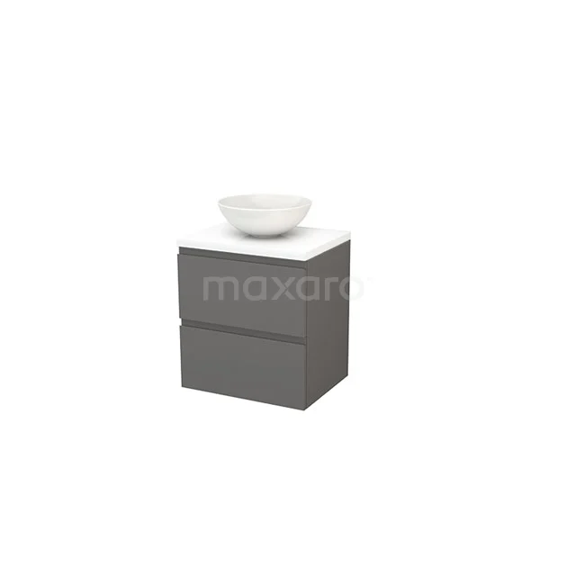 Grey bathroom cabinet with 2 drawers, ceramic basin and modern finish, ideal for compact bathrooms.
