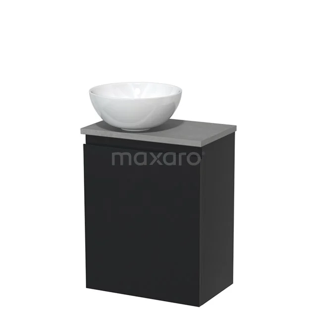 Toiletmeubel met waskom | 41 cm Mat zwart Greeploos front Hoogglans wit Keramiek waskom Lichtgrijs beton blad TMK10-00483