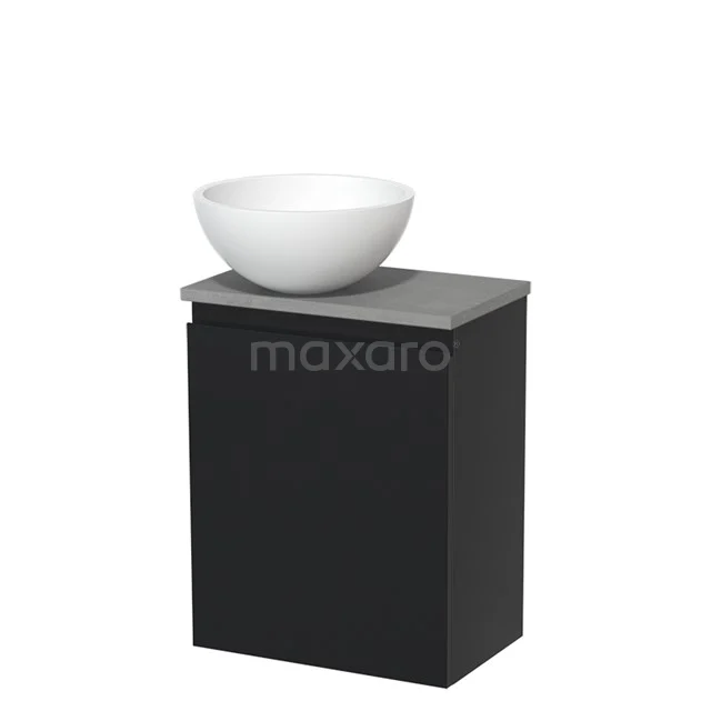 Toilet unit with countertop wash basin | 41 cm Matte black Handleless front Matte white Solid surface wash basin Light grey concrete worktop TMK10-05193