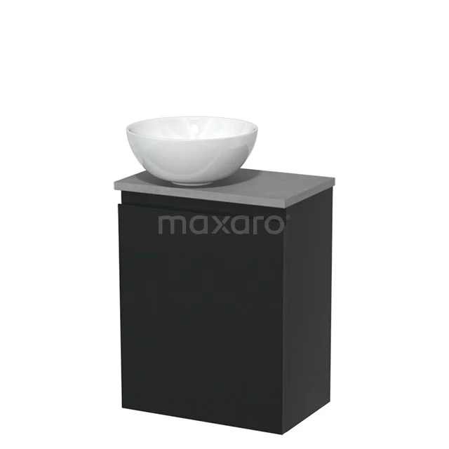 Toilet unit with countertop wash basin | 41 cm Matte black Handleless front High-gloss white Ceramic wash basin Light grey concrete worktop TMK10-05195