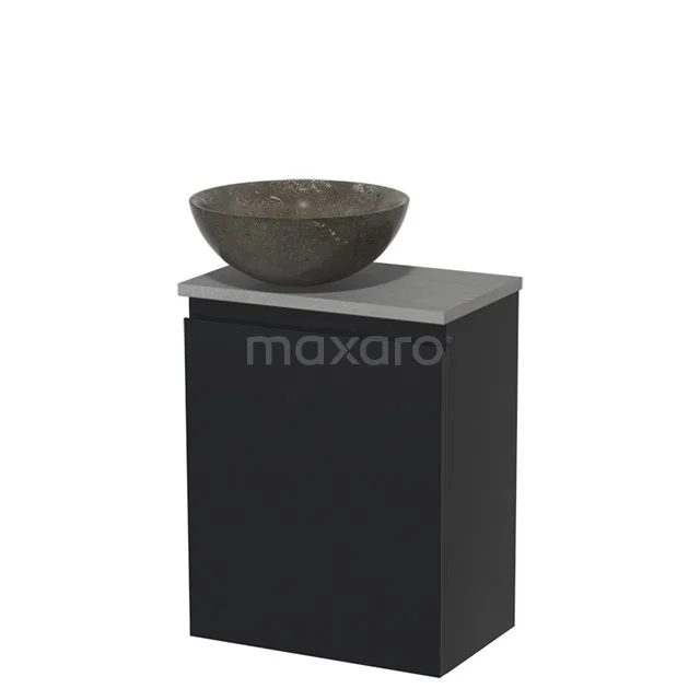 Toiletmeubel met waskom | 41 cm Mat zwart Greeploos front Blue stone Natuursteen waskom Lichtgrijs beton blad TMK10-00489