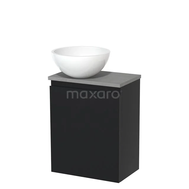 Toilet unit with countertop wash basin | 41 cm Matte white Handleless front High-gloss white Mineral marble basin Light grey concrete worktop TMK10-05197