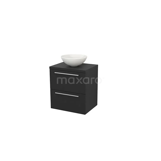 Black bathroom cabinet with two drawers, modern straight lines, including white countertop wash basin; ideal for a stylish bathroom.