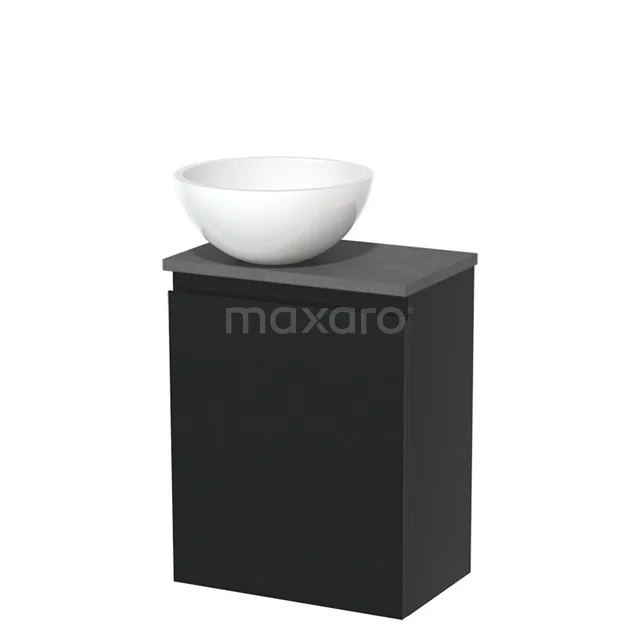 Toilet unit with countertop wash basin | 41 cm Matte black Handleless front High-gloss white Mineral marble worktop Dark grey concrete worktop TMK10-05212
