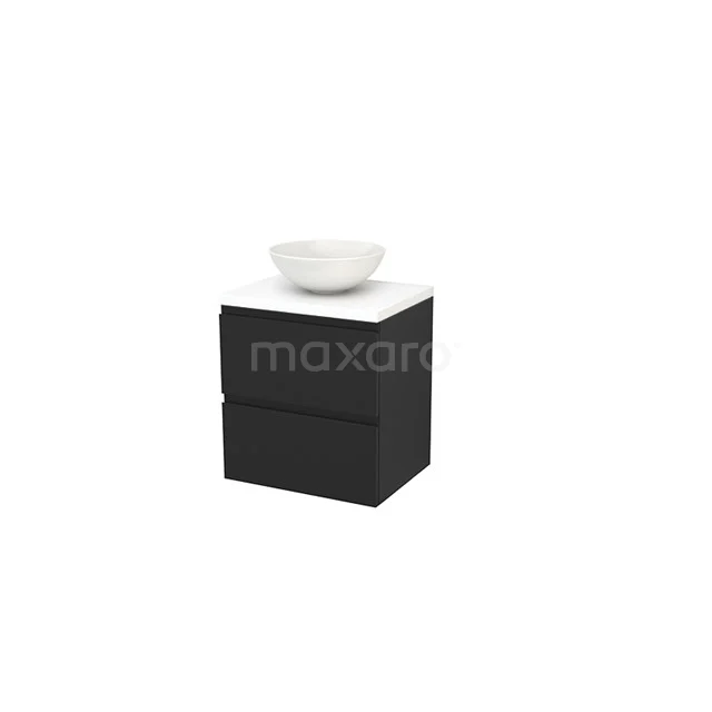Vanity units for countertop wash basin 60cm Carbon Handle-less Modulo+ Plato Matte white Worktop BMK001609 Black hanging bathroom unit with two drawers, ceramic vanity units for countertop wash basin and sleek design, perfect for modern bathrooms.