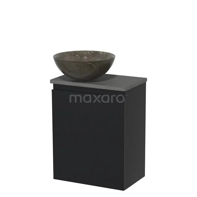 Toiletmeubel met waskom | 41 cm Mat zwart Greeploos front Blue stone Natuursteen waskom Donkergrijs beton blad TMK10-05216