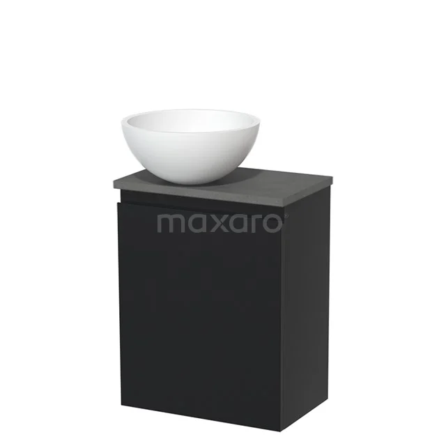 Toilet unit with countertop wash basin | 41 cm Matte black Handleless front Matte black Solid surface wash basin Dark grey concrete worktop TMK10-05218