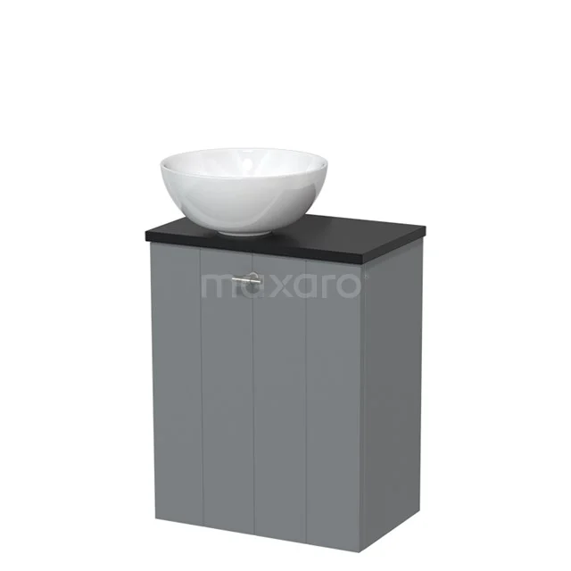 Toiletmeubel met waskom | 41 cm Middengrijs Lamel front Hoogglans wit Keramiek waskom Mat zwart blad TMK10-04656