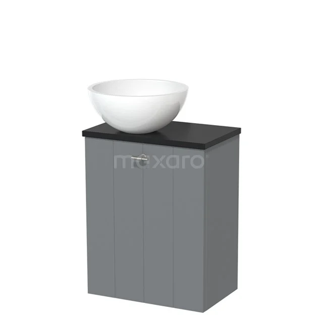 Toiletmeubel met waskom | 41 cm Middengrijs Lamel front Hoogglans wit Mineraalmarmer waskom Mat zwart blad TMK10-04658