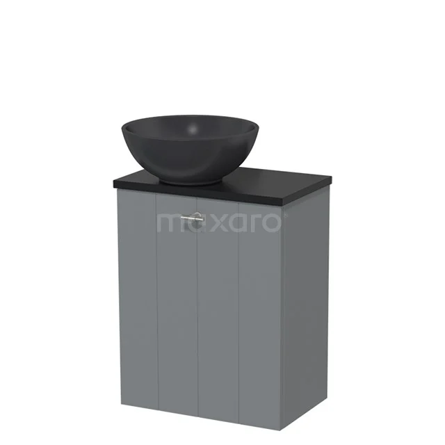 Toiletmeubel met waskom | 41 cm Middengrijs Lamel front Mat zwart Quartz waskom Mat zwart blad TMK10-04660