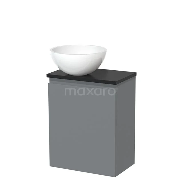 Toiletmeubel met waskom | 41 cm Middengrijs Greeploos front Hoogglans wit Mineraalmarmer waskom Mat zwart blad TMK10-04663