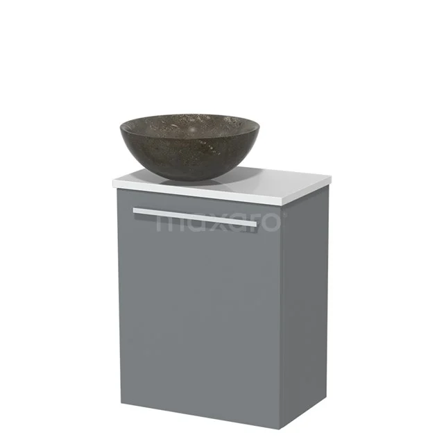 Toilet unit with wash basin | 41 cm Mid grey Flat front Blue stone Natural stone countertop wash basin High-gloss white worktop TMK10-05221
