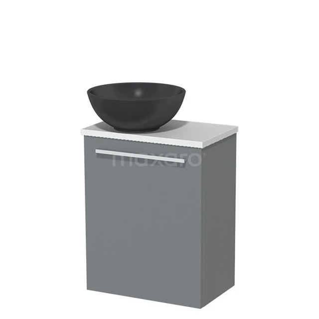 Toilet unit with wash basin | 41 cm Mid grey Flat front Matte black Quartz wash basin High-gloss white worktop TMK10-05224