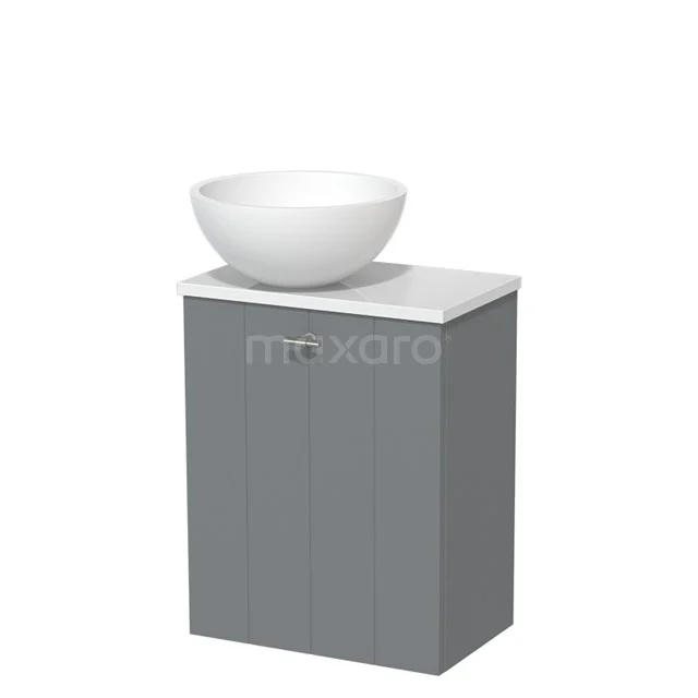 Toiletmeubel met waskom | 41 cm Middengrijs Lamel front Mat wit Solid surface waskom Hoogglans wit blad TMK10-05228