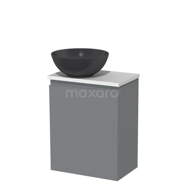 Toilet unit with countertop wash basin | 41 cm Mid grey Handleless front Matte black Quartz wash basin High-gloss white worktop TMK10-05234
