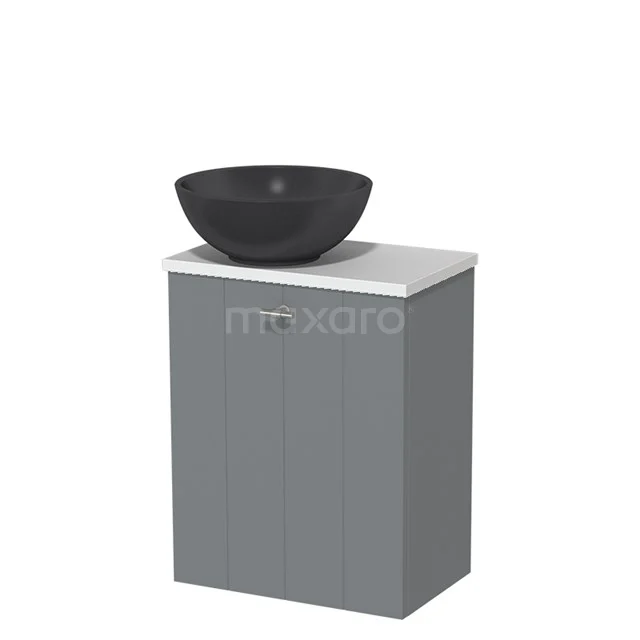Toiletmeubel met waskom | 41 cm Middengrijs Lamel front Mat zwart Quartz waskom Mat wit blad TMK10-00562