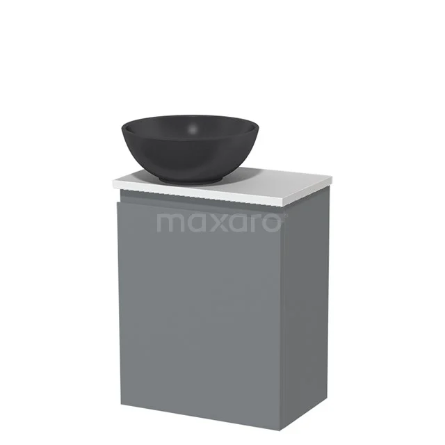 Toiletmeubel met waskom | 41 cm Middengrijs Greeploos front Mat zwart Quartz waskom Mat wit blad TMK10-00567