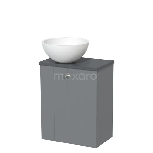 Toiletmeubel met waskom | 41 cm Middengrijs Lamel front Mat wit Solid surface waskom Donkergrijs blad TMK10-00581