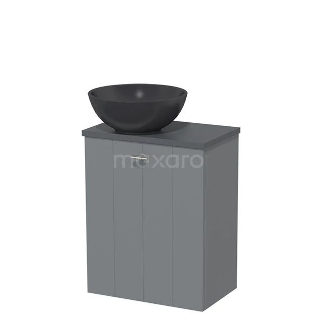 Toiletmeubel met waskom | 41 cm Middengrijs Lamel front Mat zwart Quartz waskom Donkergrijs blad TMK10-00582