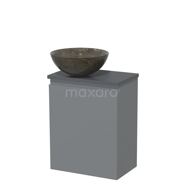 Toiletmeubel met waskom | 41 cm Middengrijs Greeploos front Blue stone Natuursteen waskom Donkergrijs blad TMK10-05271